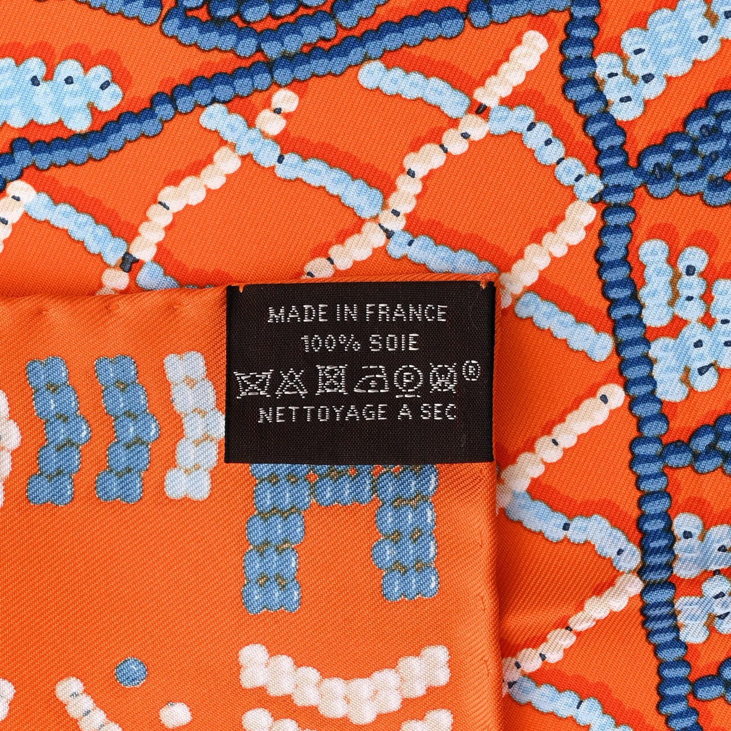 Silk Jersey Kelly En Perles Scarf 45 Orange Bleu Jean