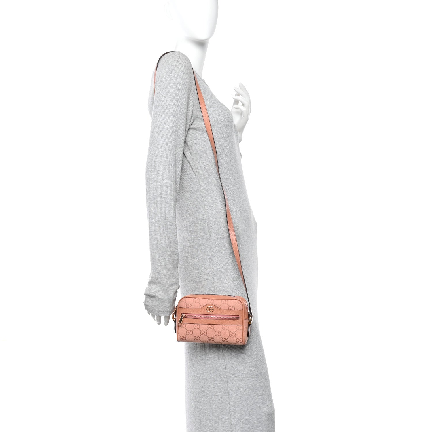 Gucci Monogram Textured Dollar Calfskin Mini Ophidia Shoulder Bag Cloche Rose Pink 2 of 11