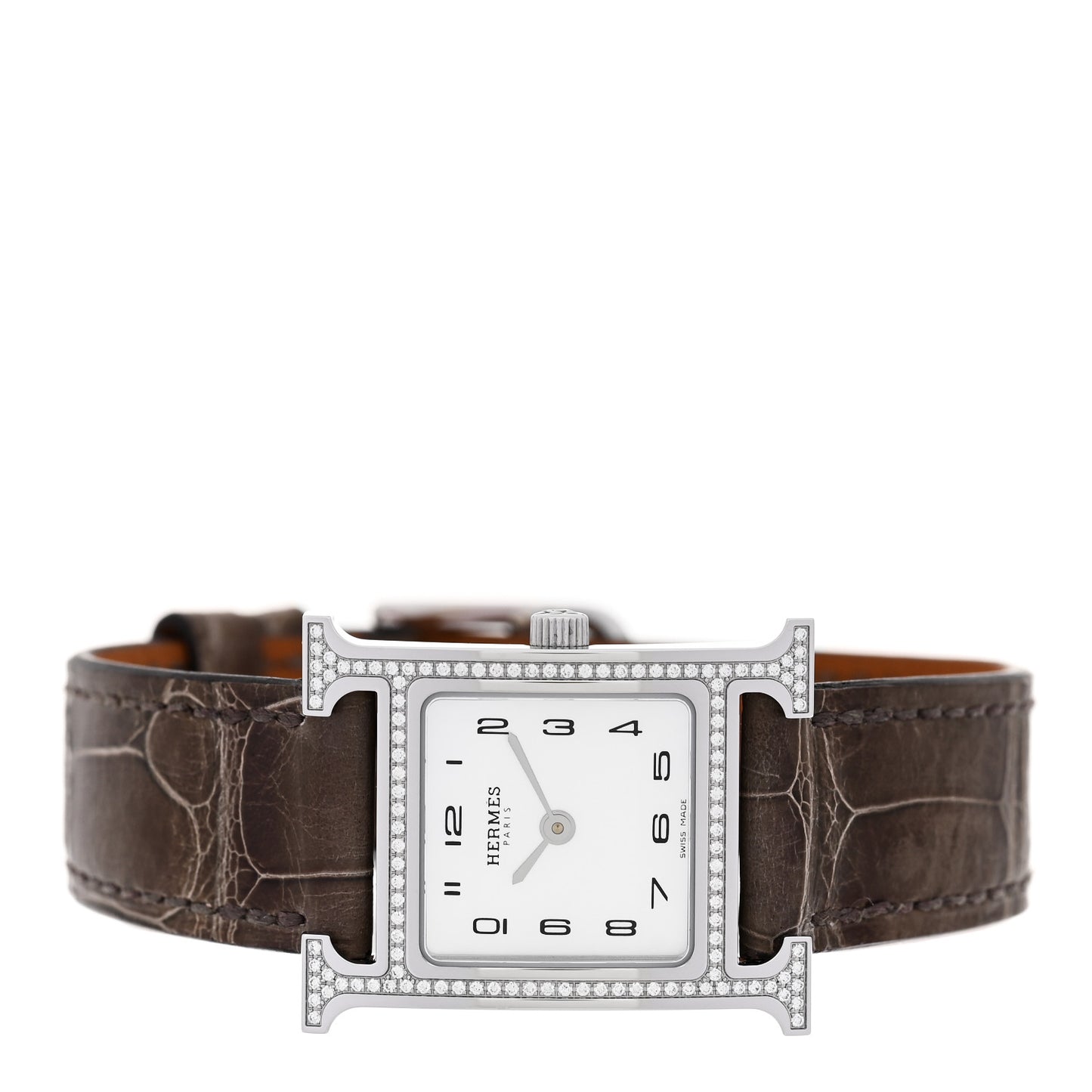 Stainless Steel Alligator Diamond Bezel Mother of Pearl 21mm Heure H Hour Quartz Watch Gris Elephant