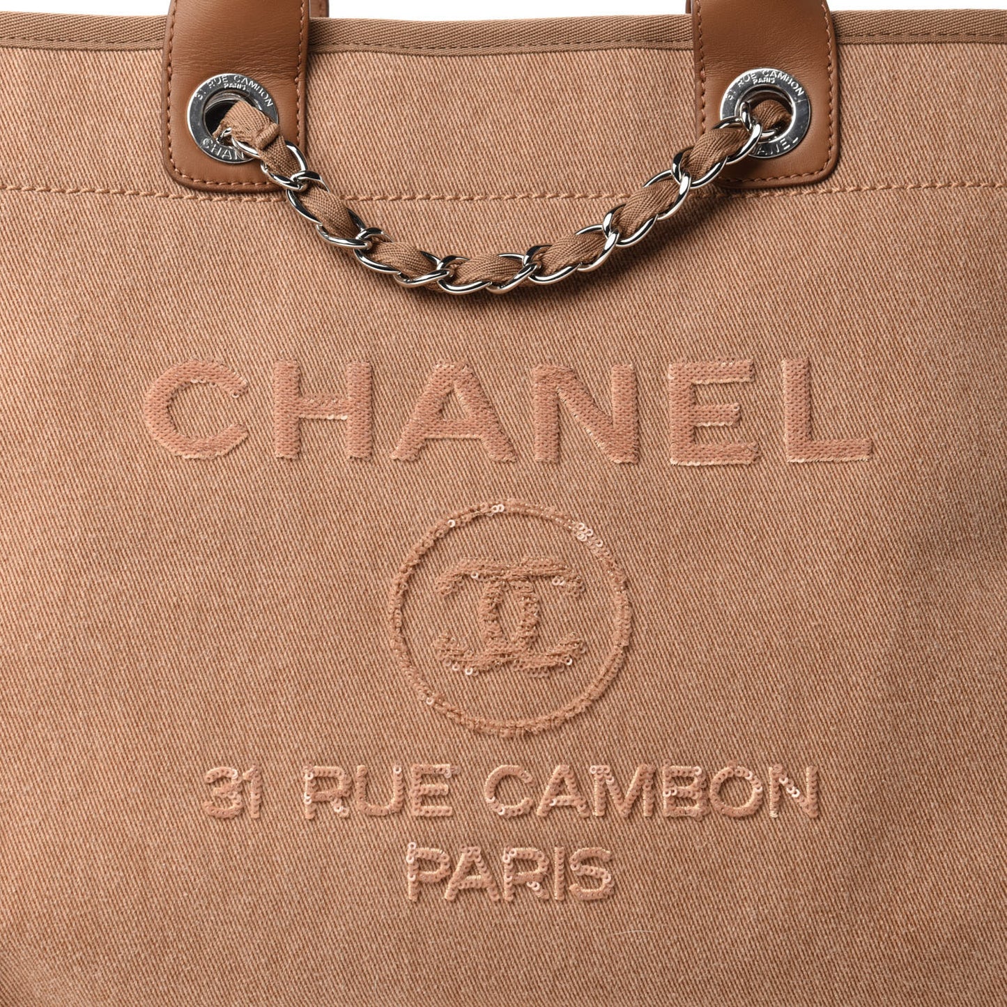 Canvas Sequin Medium Deauville Tote Ecru