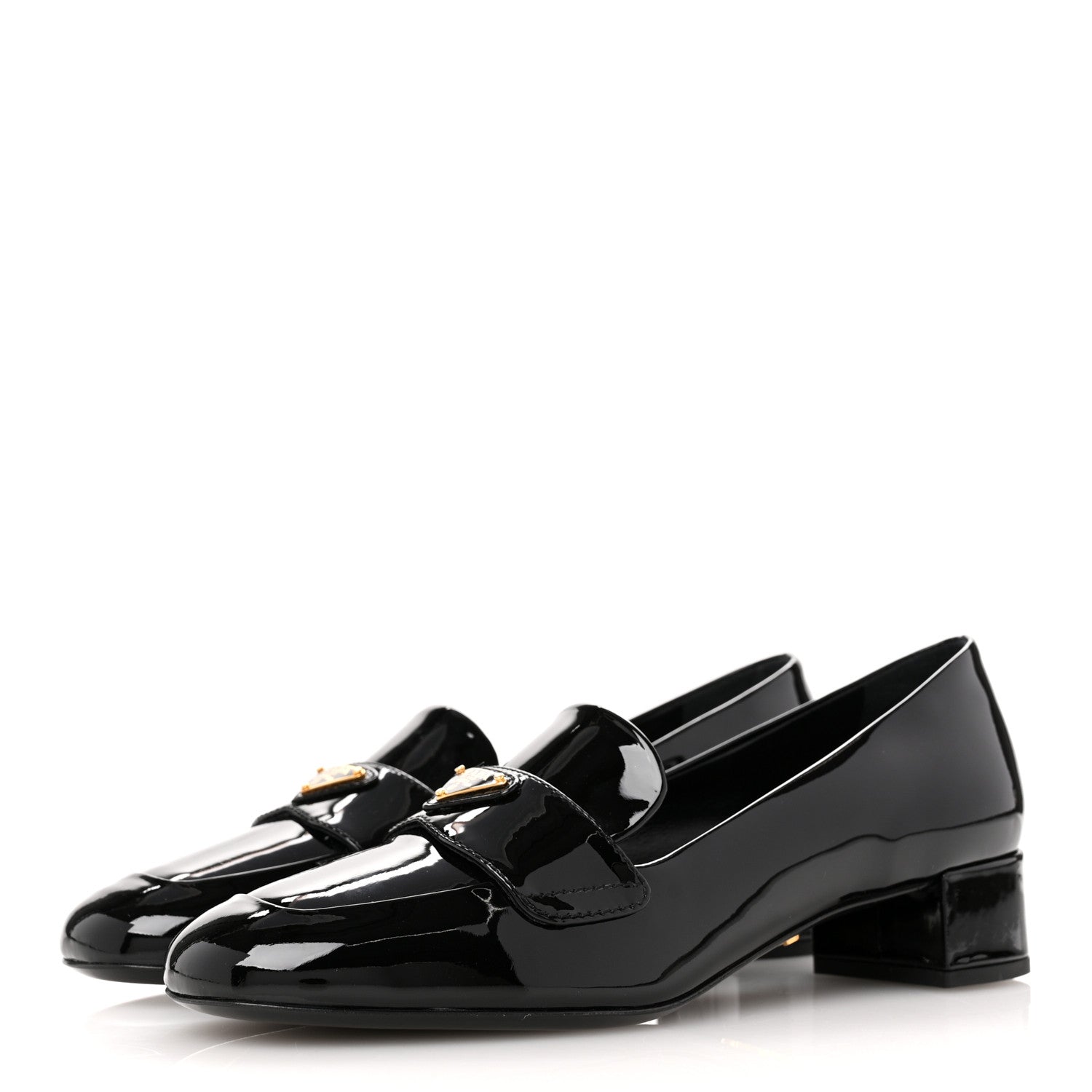 Prada Vernice Metal Triangle Logo 35mm Loafer Pumps 36 Black 4 of 9