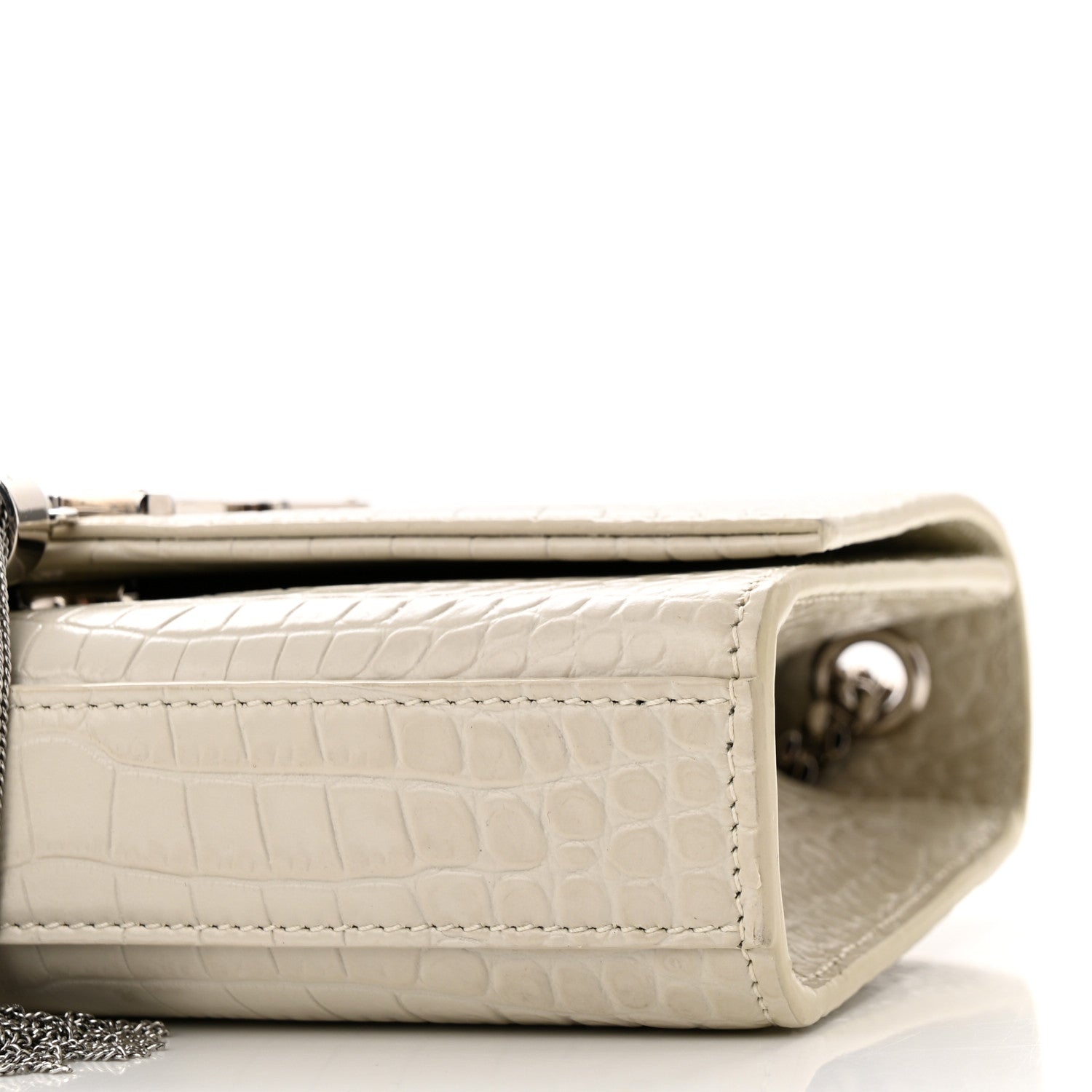 Saint Laurent Calfskin Crocodile Embossed Small Classic Monogram Kate Tassel Satchel Blanc Vintage 9 of 11