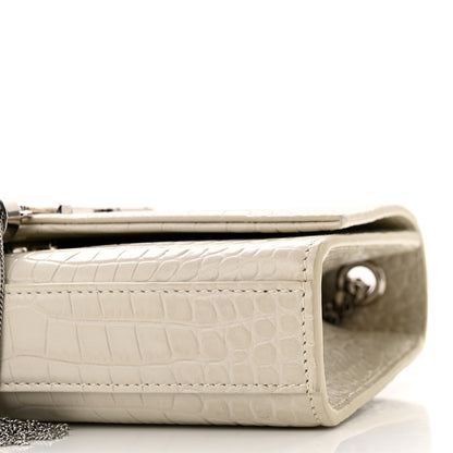 Saint Laurent Calfskin Crocodile Embossed Small Classic Monogram Kate Tassel Satchel Blanc Vintage 9 of 11