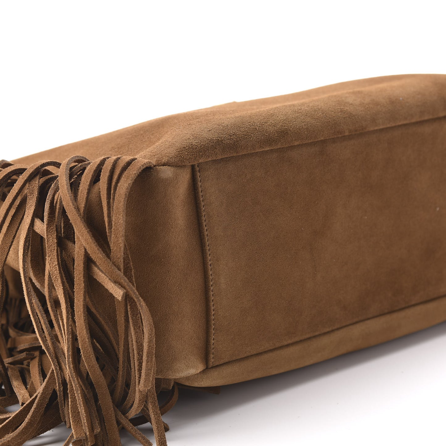 Suede Fringe Monogram Shopping Tote Light Ochre