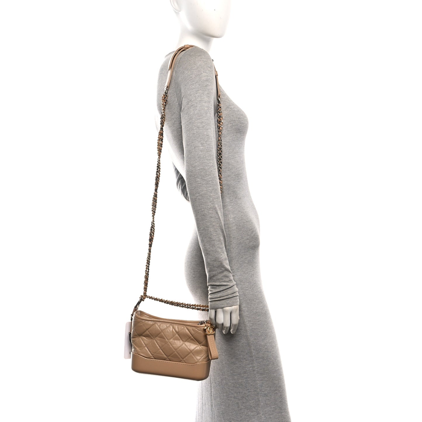 Aged Calfskin Quilted Small Gabrielle Hobo Beige