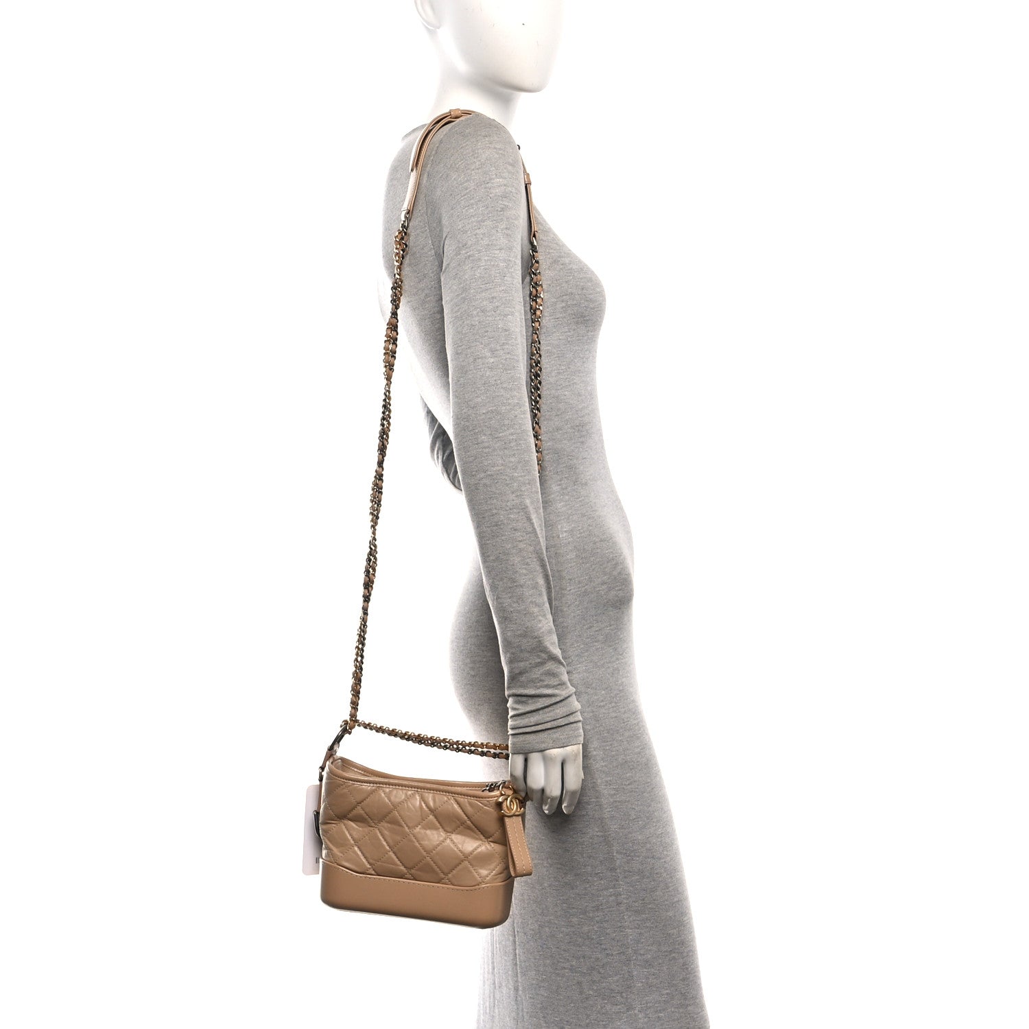 Chanel Aged Calfskin Quilted Small Gabrielle Hobo Beige 2 of 10