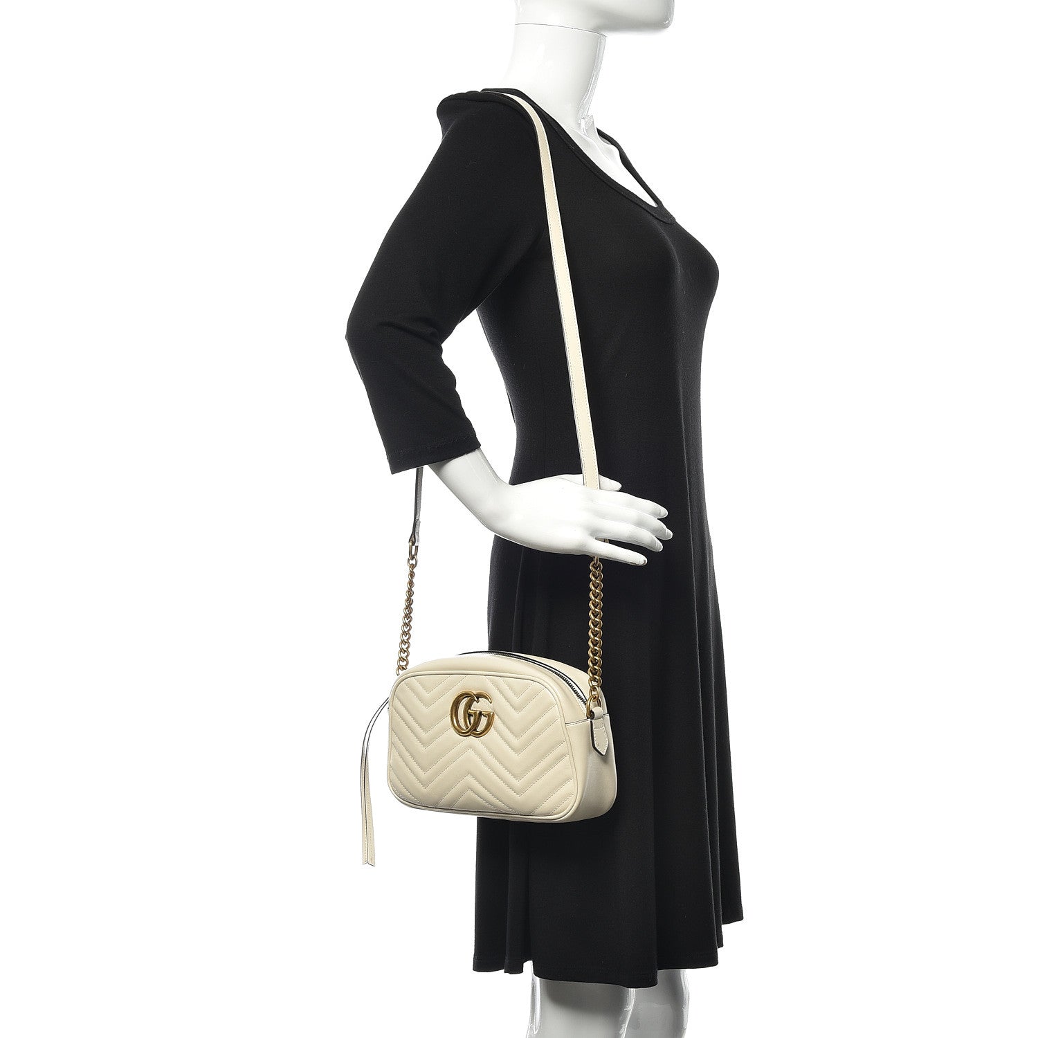 Gucci Calfskin Matelasse Small GG Marmont Chain Shoulder Bag White 2 of 9