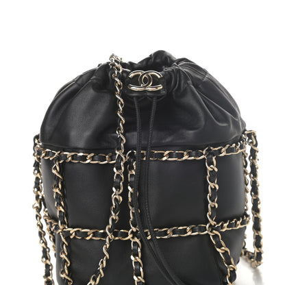 Chanel Lambskin Bucket Chain Drawstring Bag Black 8 of 10