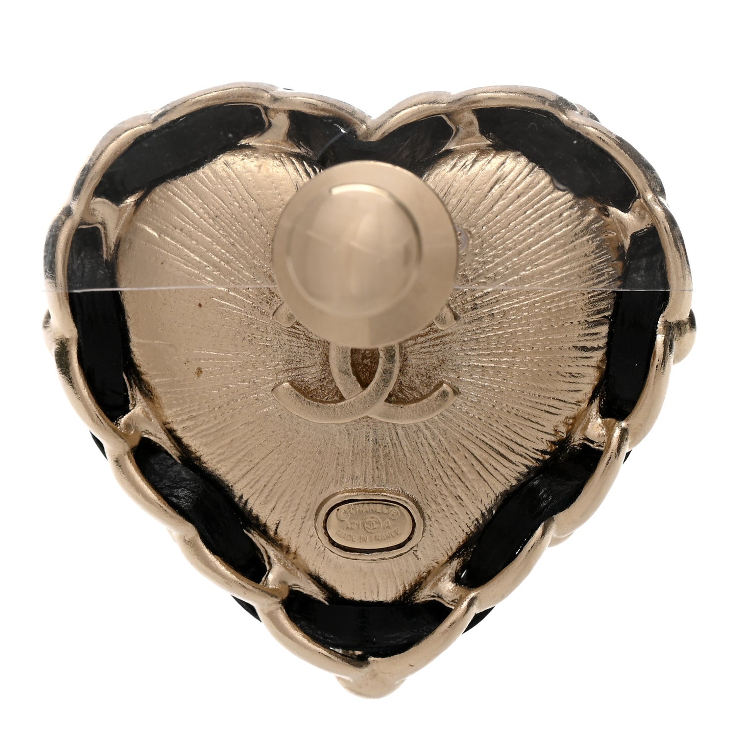 CC Lambskin Resin Crystal Heart Brooch Gold Red Black
