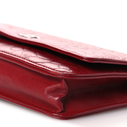 Chanel Lambskin Camellia Embossed Wallet on Chain WOC Red 11 of 14