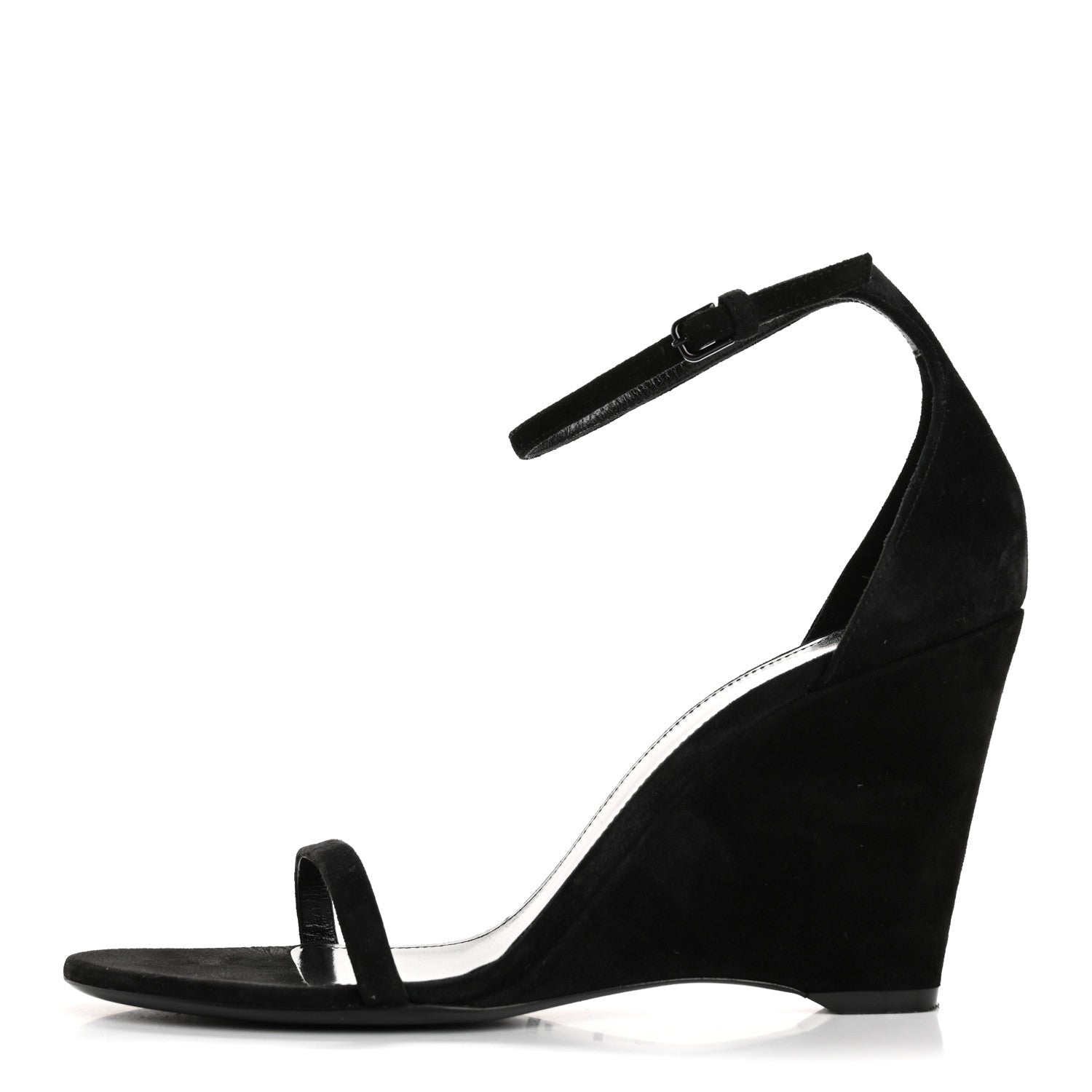 Saint Laurent Suede Lila Wedge Sandals 37 Black 1 of 10