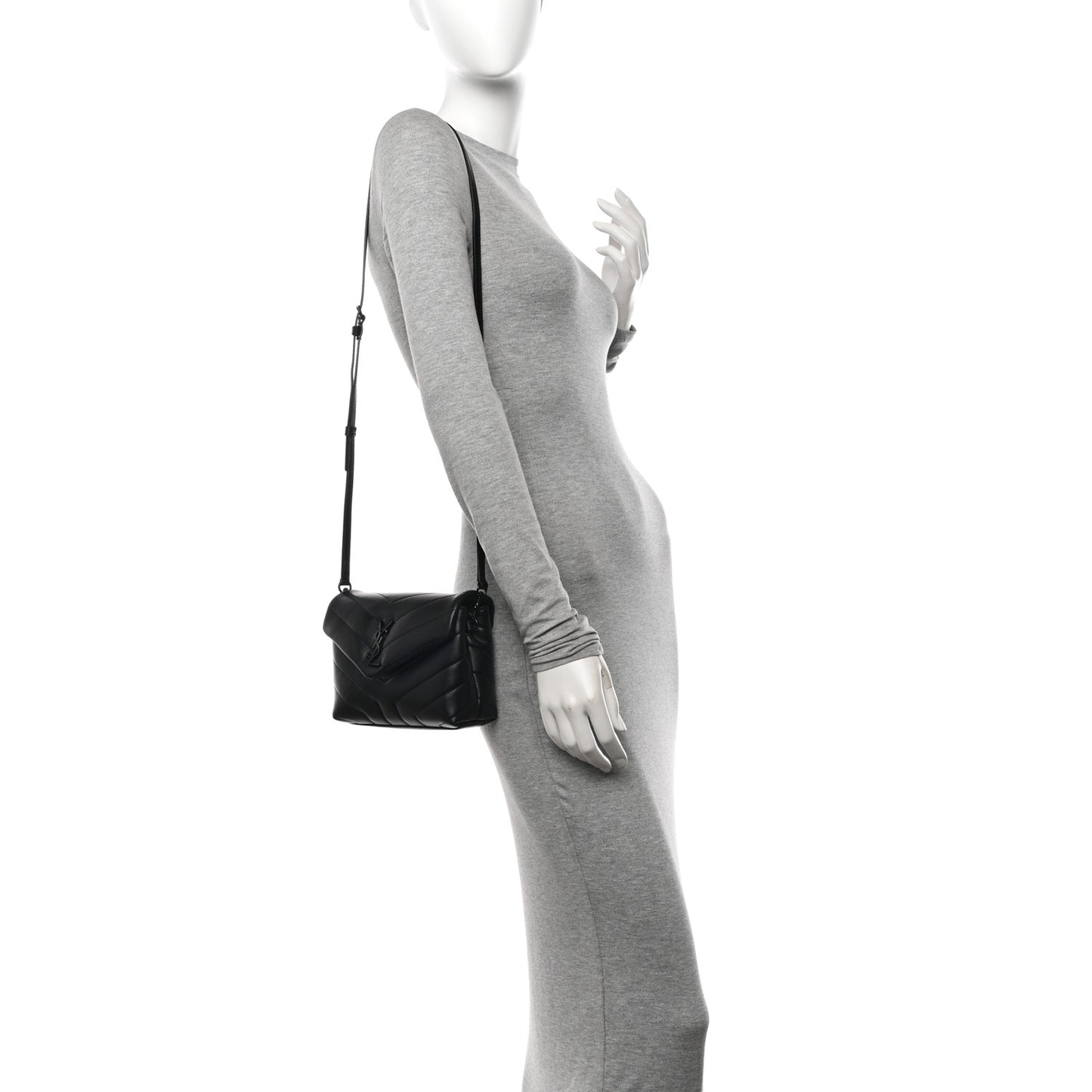 Calfskin Y Quilted Monogram Monochrome Toy Loulou Crossbody Bag Black
