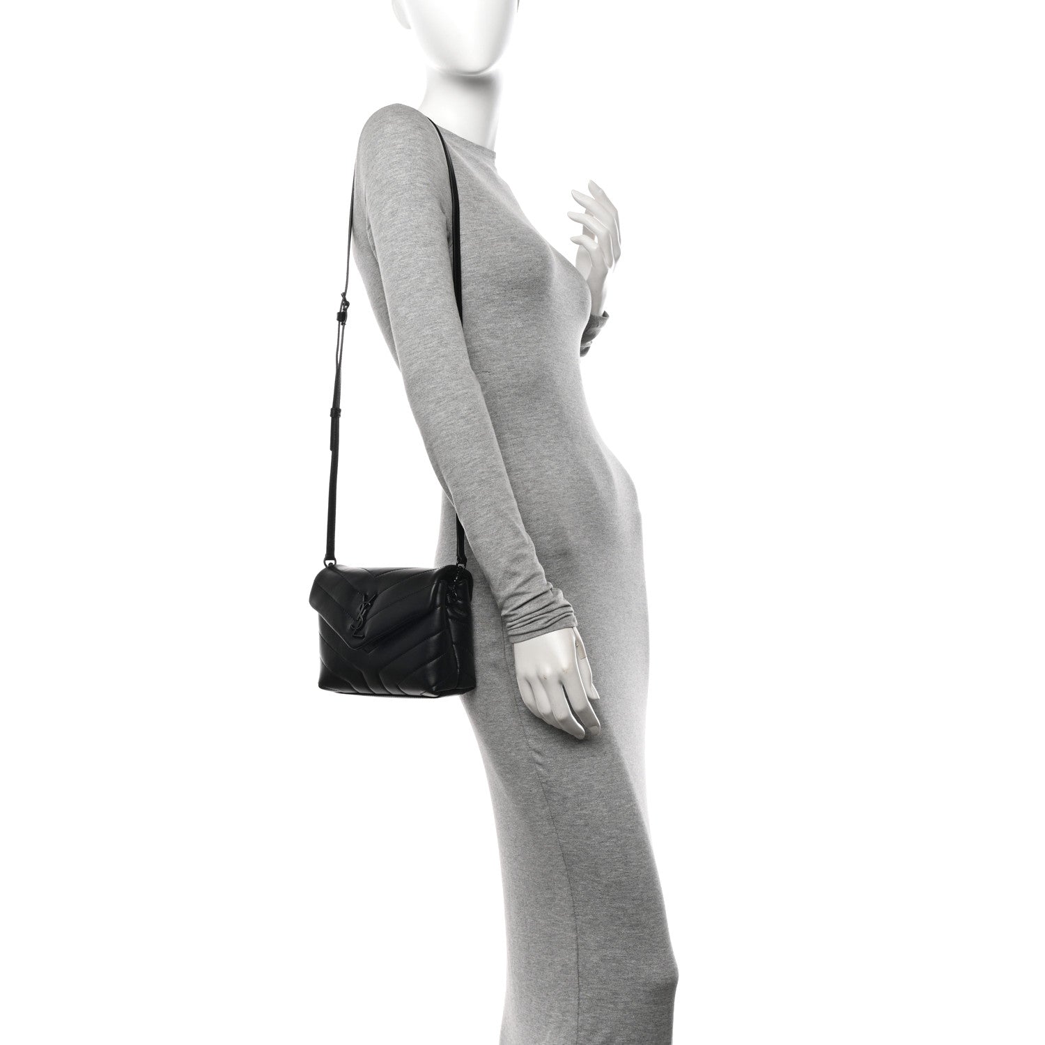 Saint Laurent Calfskin Y Quilted Monogram Monochrome Toy Loulou Crossbody Bag Black 2 of 14