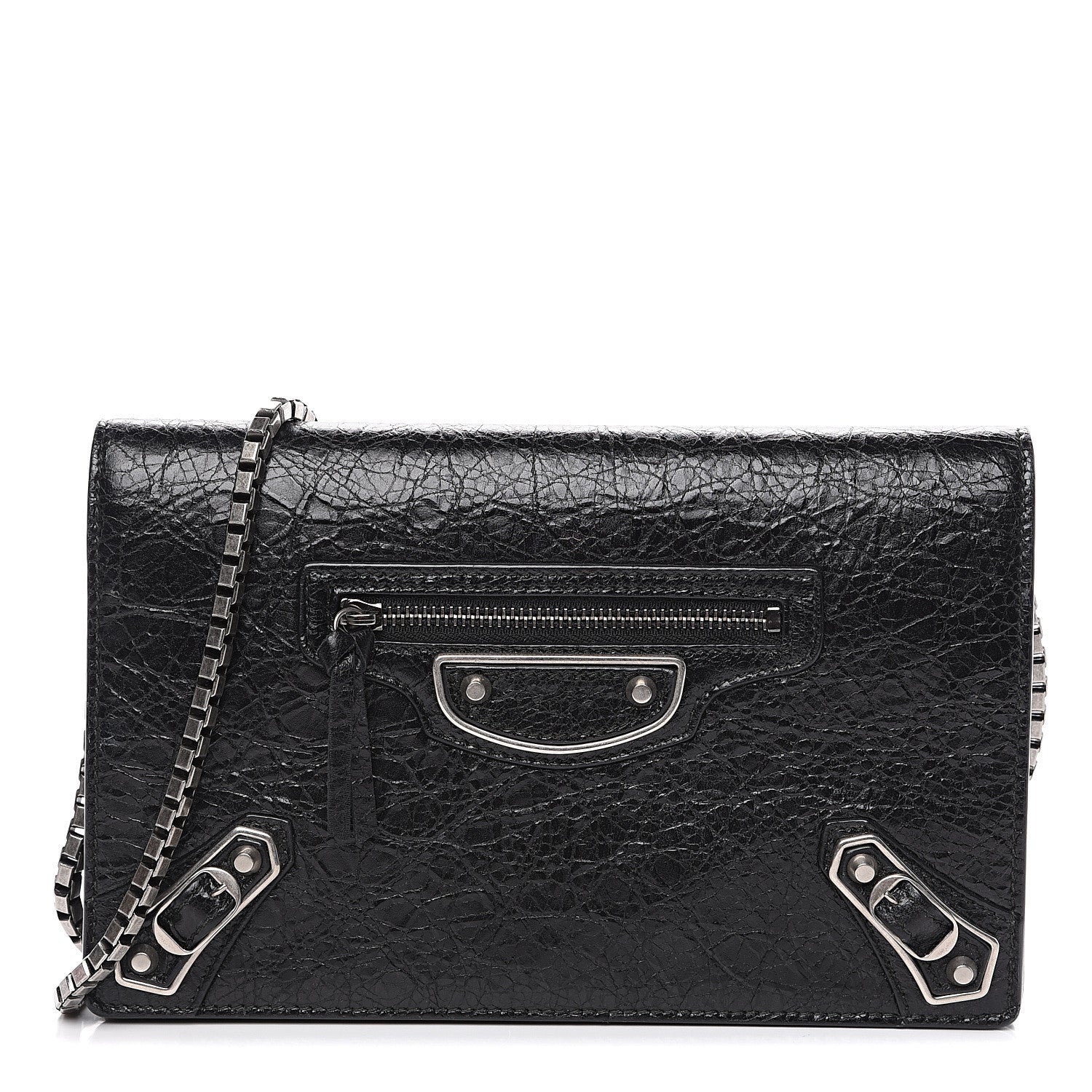 Balenciaga Agneau Silver Metallic Edge Hardware Wallet On Chain Black 1 of 9