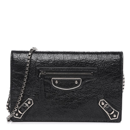 Balenciaga Agneau Silver Metallic Edge Hardware Wallet On Chain Black 1 of 9