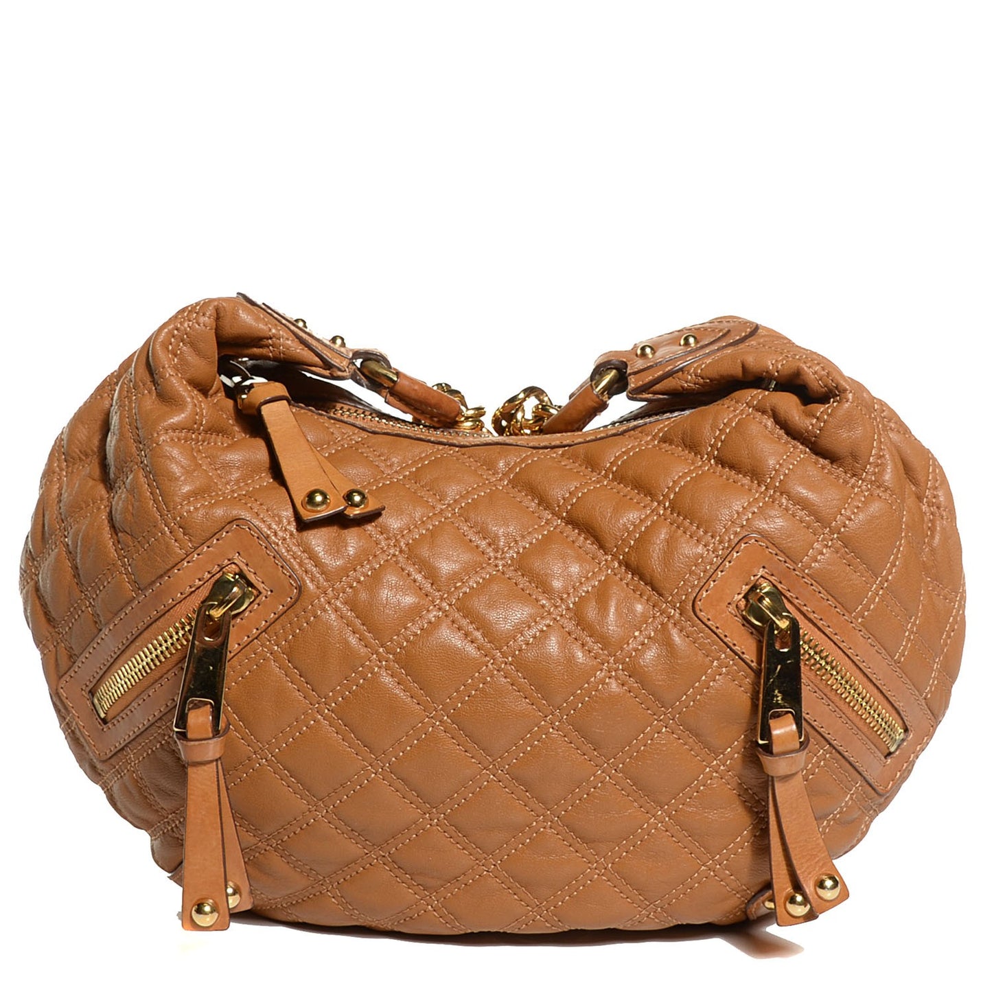 Leather Quilted Banana Chain Hobo Camel