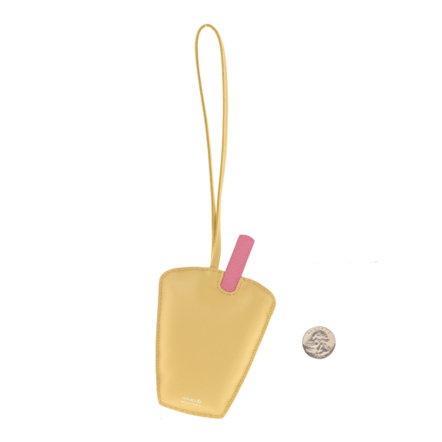 Hermes Epsom Lambskin Suede Petit H Bubble Tea Charm Jaune Milton Rose Confetti 2 of 5