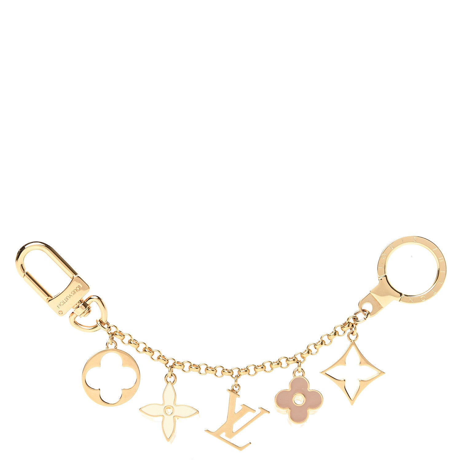 Louis Vuitton Brass Enamel Fleur De Monogram Bag Charm Chain Gold 1 of 4