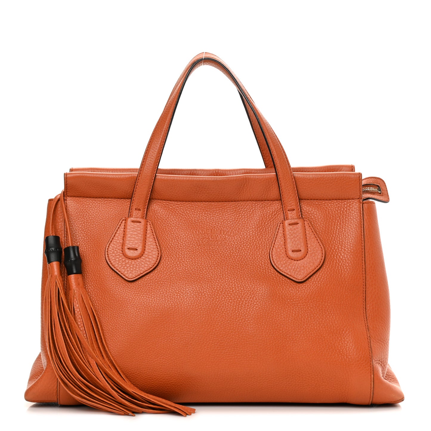 Pebbled Calfskin Large Lady Tassel Top Handle Bag Orange