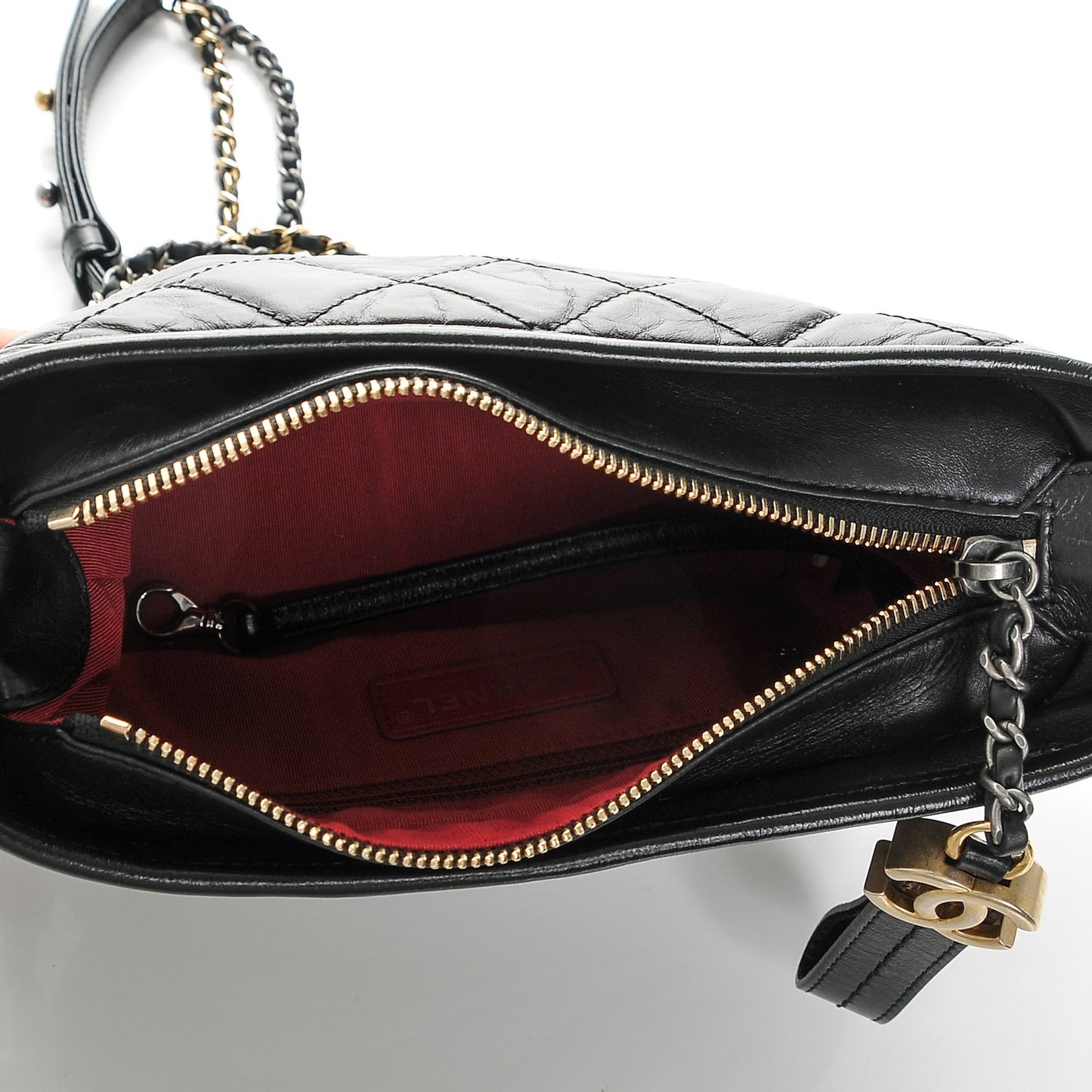 Aged Calfskin Quilted Small Gabrielle Hobo Black