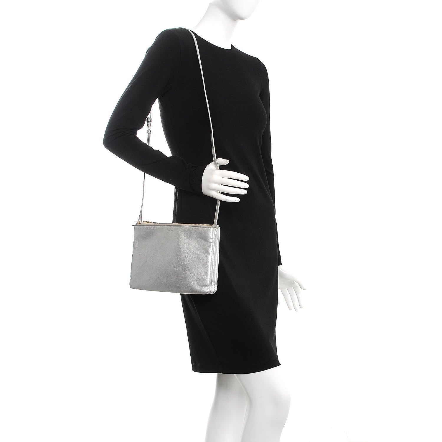 Celine Metallic Lambskin Large Trio Crossbody Bag Silver 2 of 11
