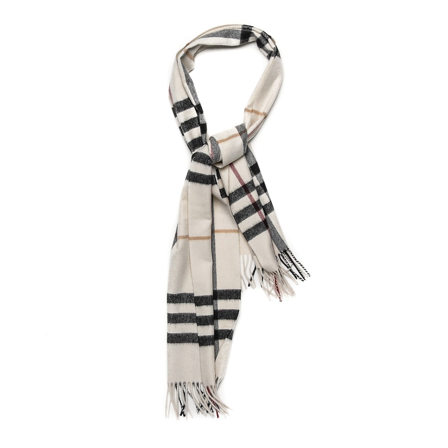 Burberry Cashmere Giant Check Fringe Scarf Ivory 1 of 4