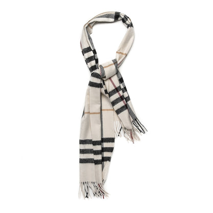Burberry Cashmere Giant Check Fringe Scarf Ivory 1 of 4