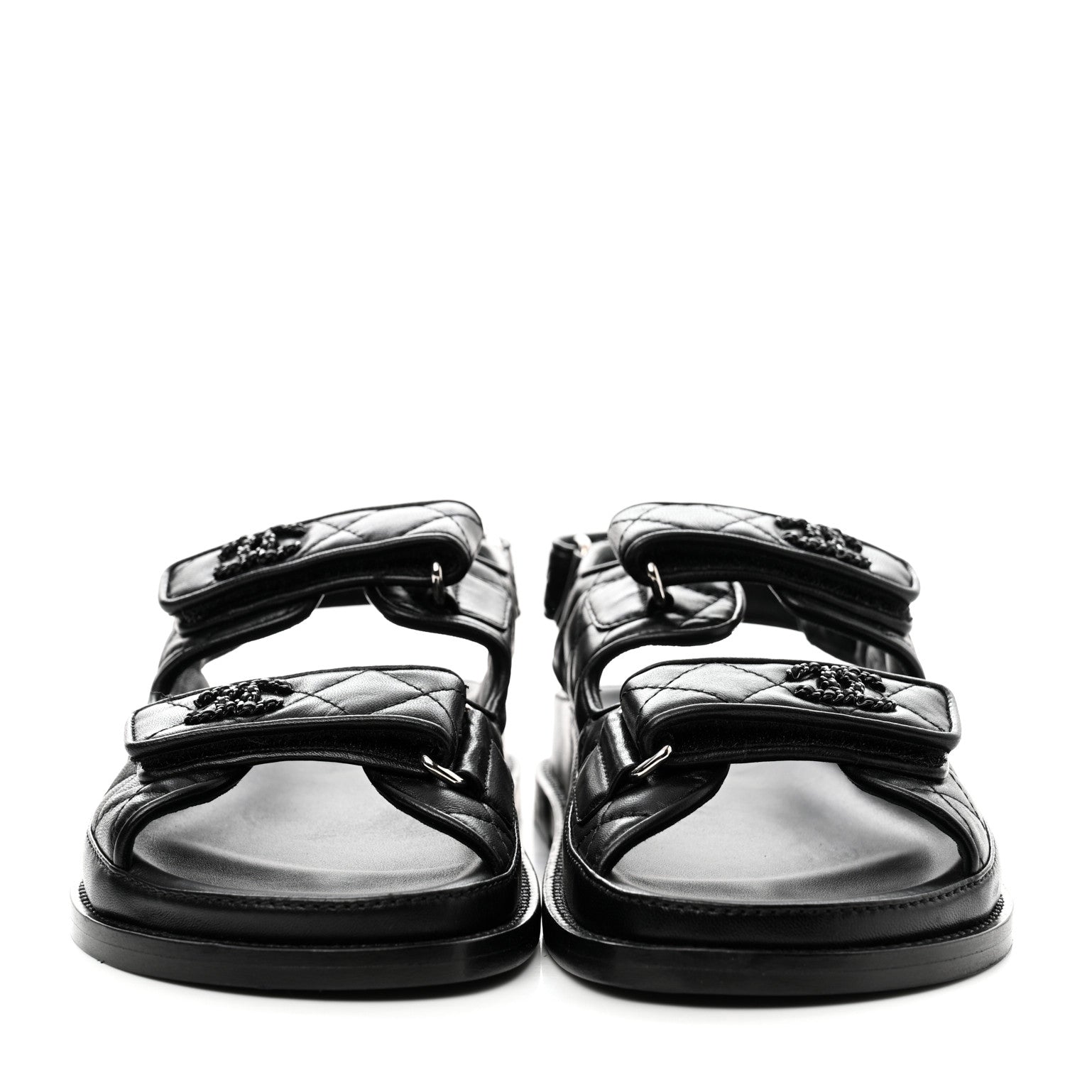 Chanel Lambskin Quilted Velcro Dad Sandals 37 So Black 2 of 10