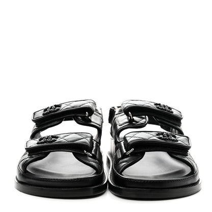 Chanel Lambskin Quilted Velcro Dad Sandals 37 So Black 2 of 10