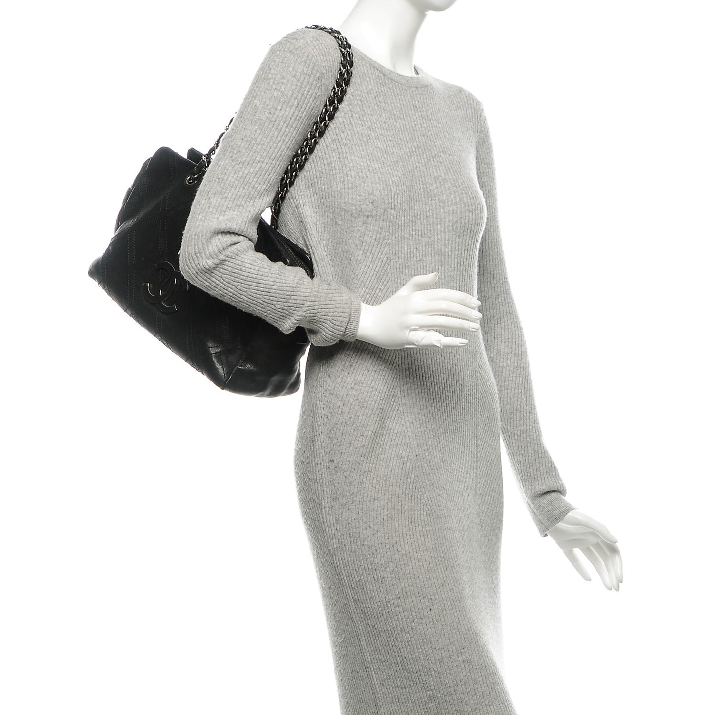 Calfskin Large Diamond Stitch Tote Black
