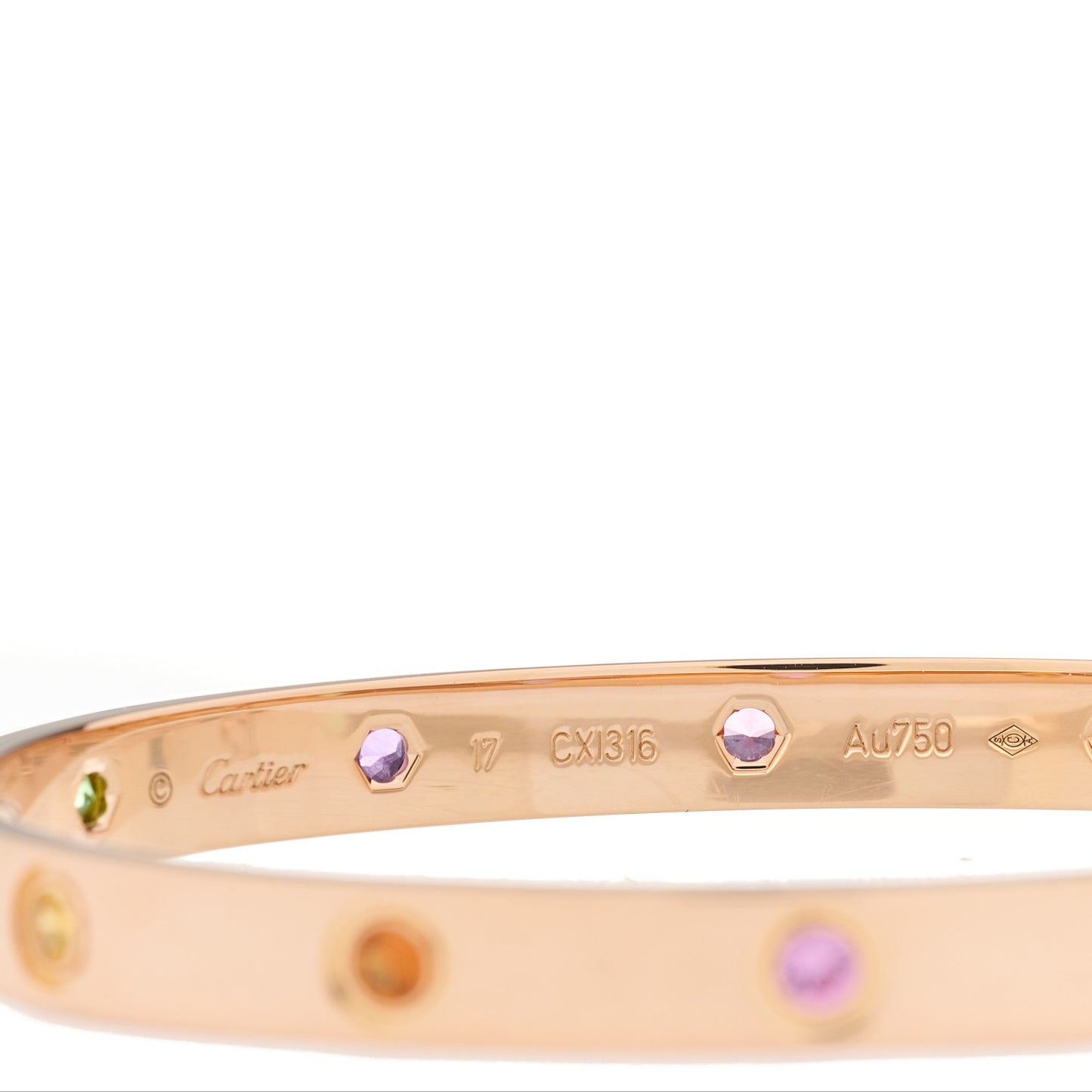 18K Pink Gold Sapphire Garnet Amethyst LOVE Bracelet 17