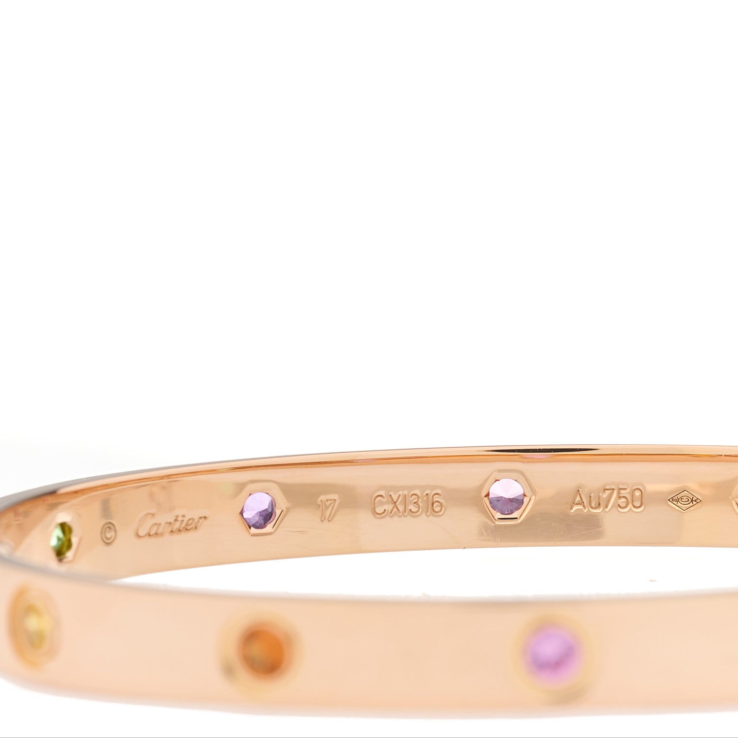 Cartier 18K Pink Gold Sapphire Garnet Amethyst LOVE Bracelet 17 4 of 9