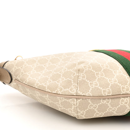 Gucci GG Supreme Monogram Textured Dollar Calfskin Web Small Ophidia Half Moon Hobo Beige Mystic White Oatmeal 9 of 10