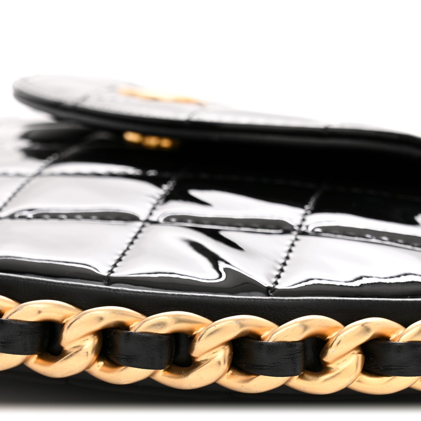 Patent Calfskin Quilted Chain Hoop Bag Black