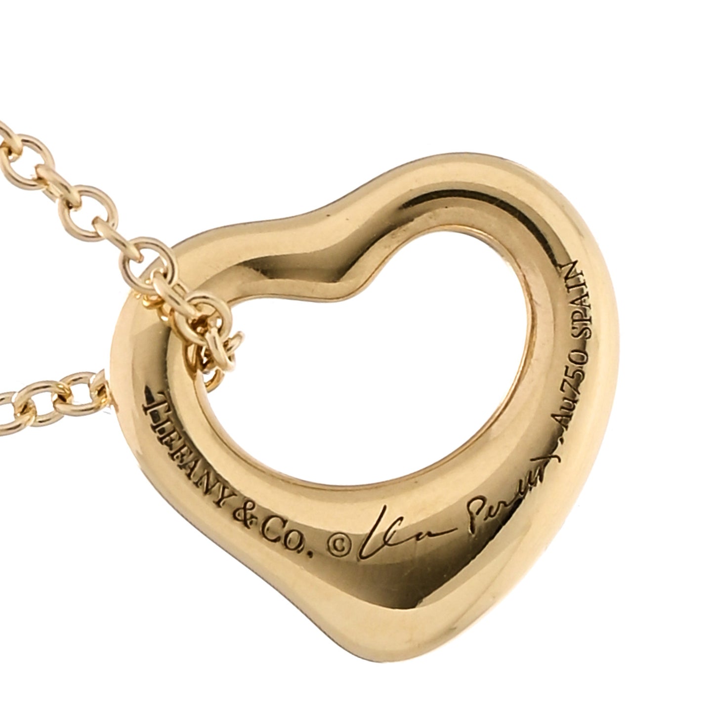 18K Yellow Gold 11mm Elsa Peretti Open Heart Pendant Necklace