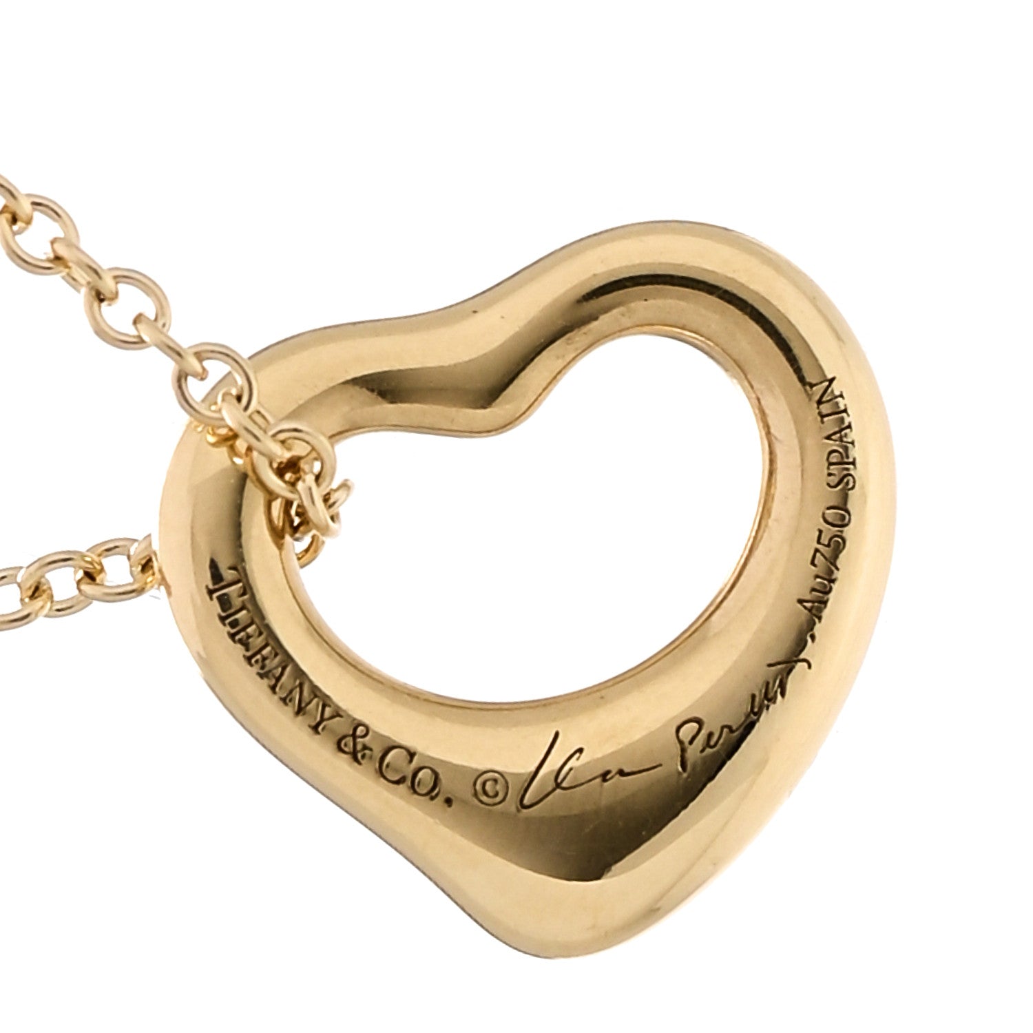 Tiffany 18K Yellow Gold 11mm Elsa Peretti Open Heart Pendant Necklace 4 of 7