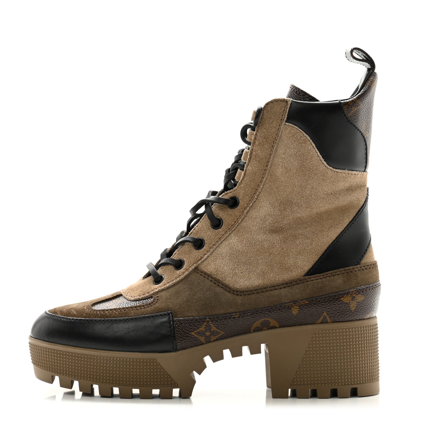 Suede Calfskin Monogram Laureate Platform Desert Boots 38 Taupe
