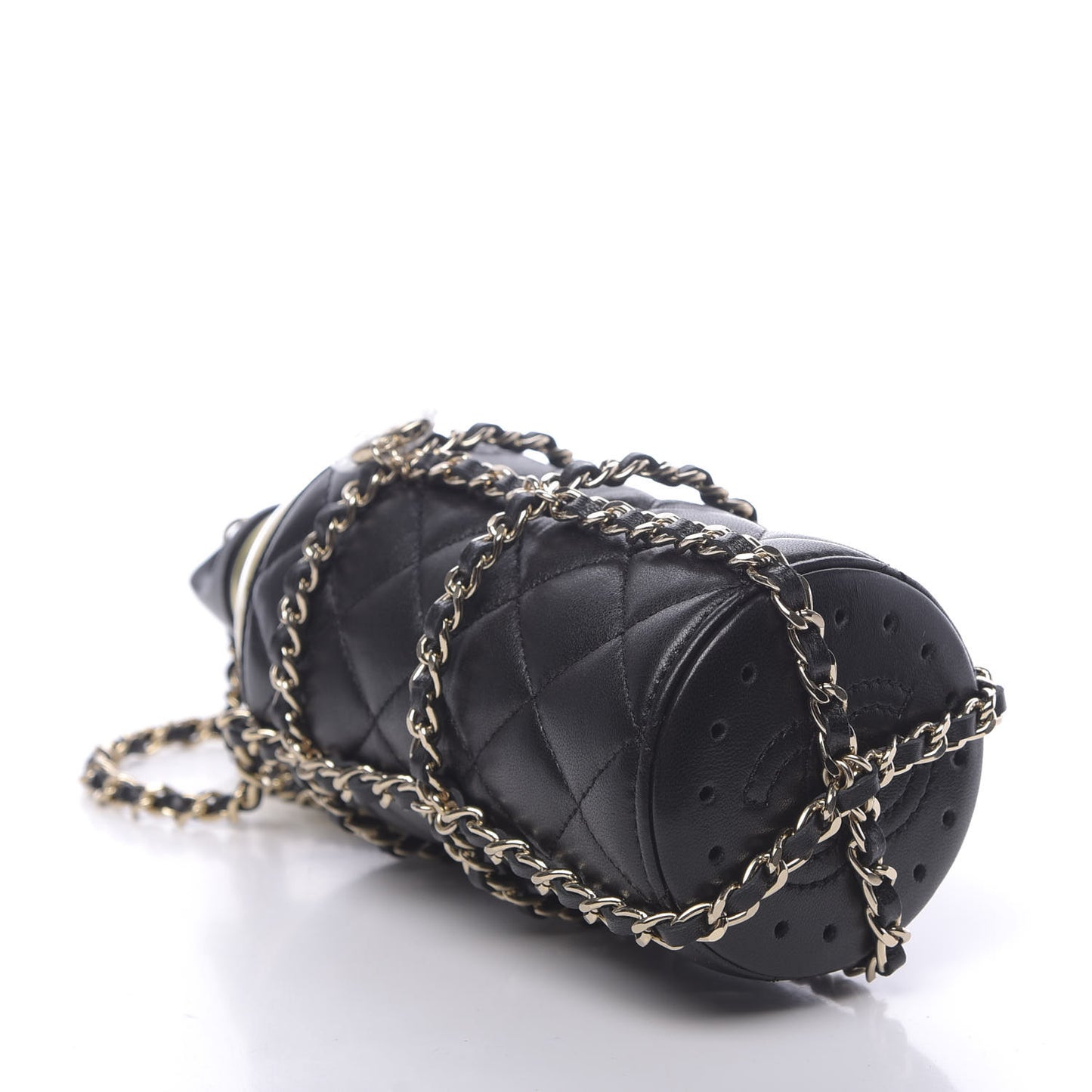 Lambskin Quilted CC To Drink Water Bottle Black Gold