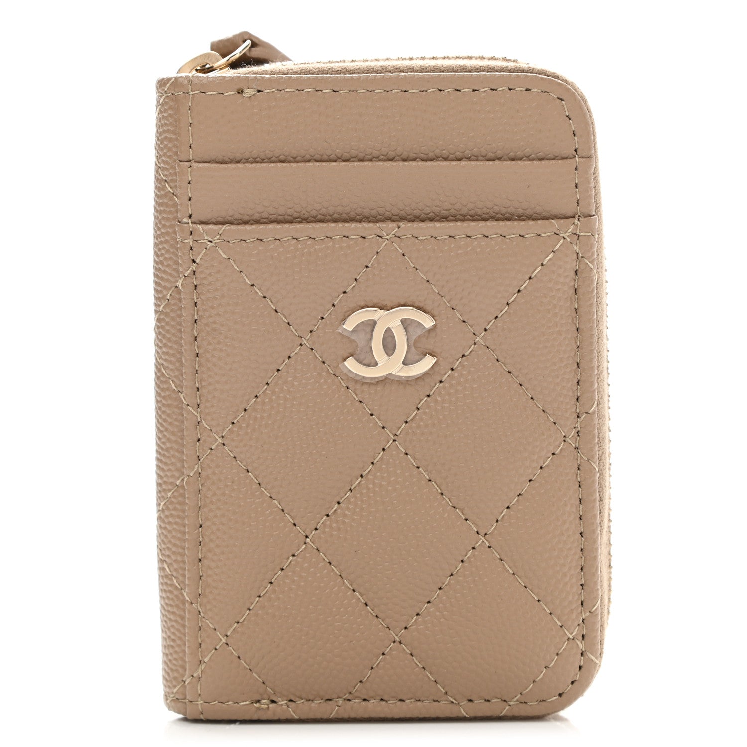 Chanel Caviar Quilted Zip Card Holder Beige 1 of 8