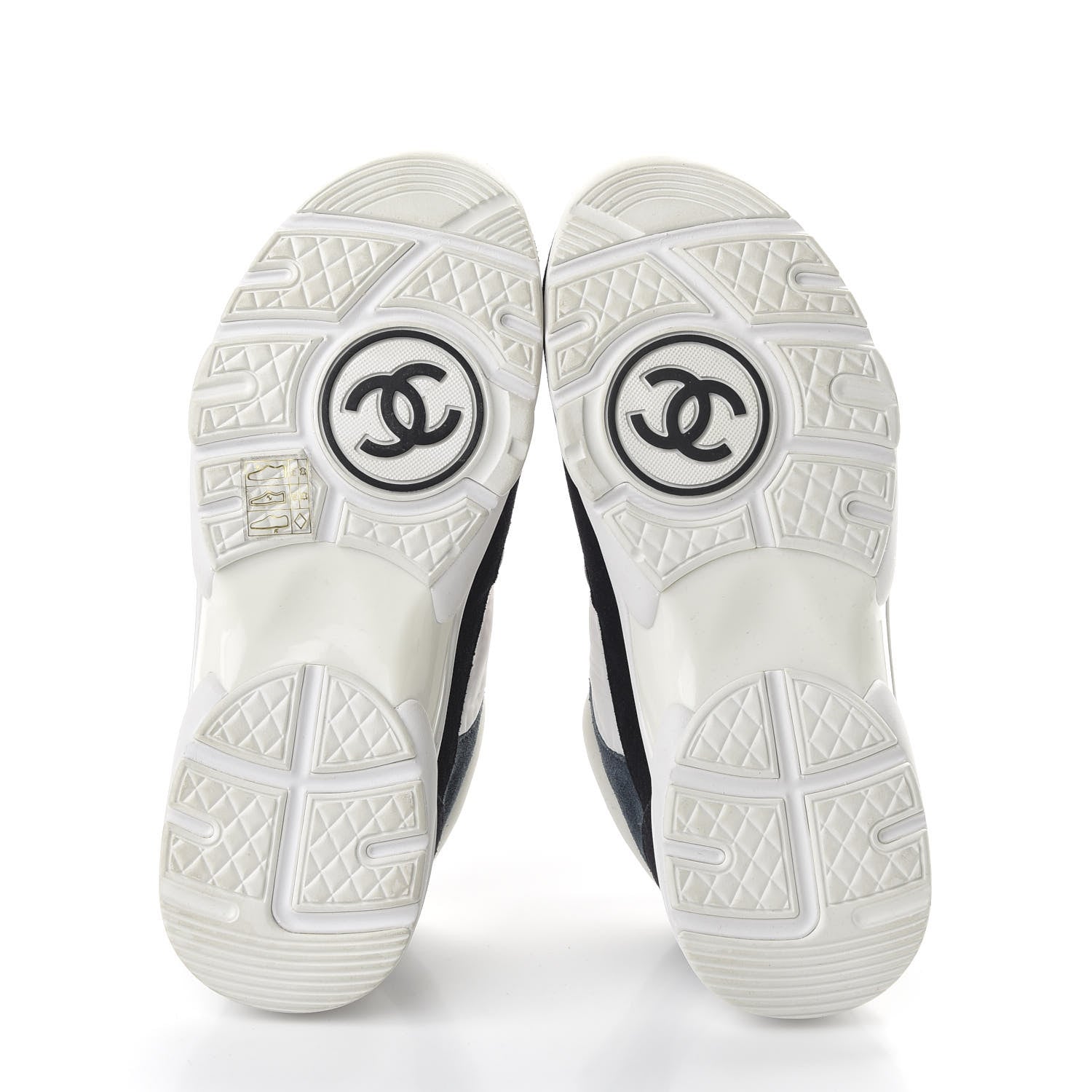 Chanel Nylon Calfskin Suede CC Womens Sneakers 36 Navy White Orange 5 of 10