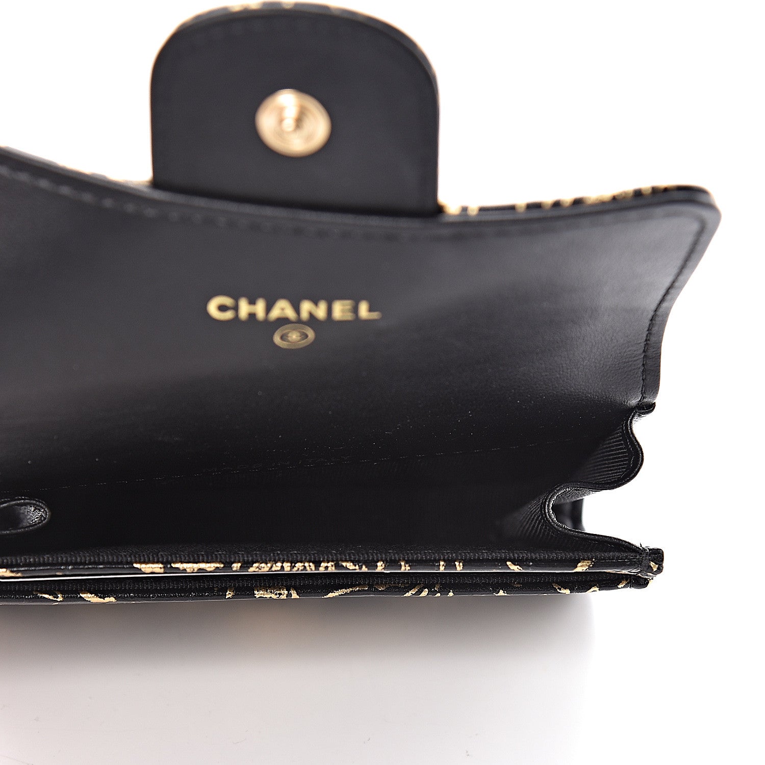 Chanel Calfskin Crocodile Embossed Graffiti Reissue Card Holder Wallet Black Gold 5 of 9