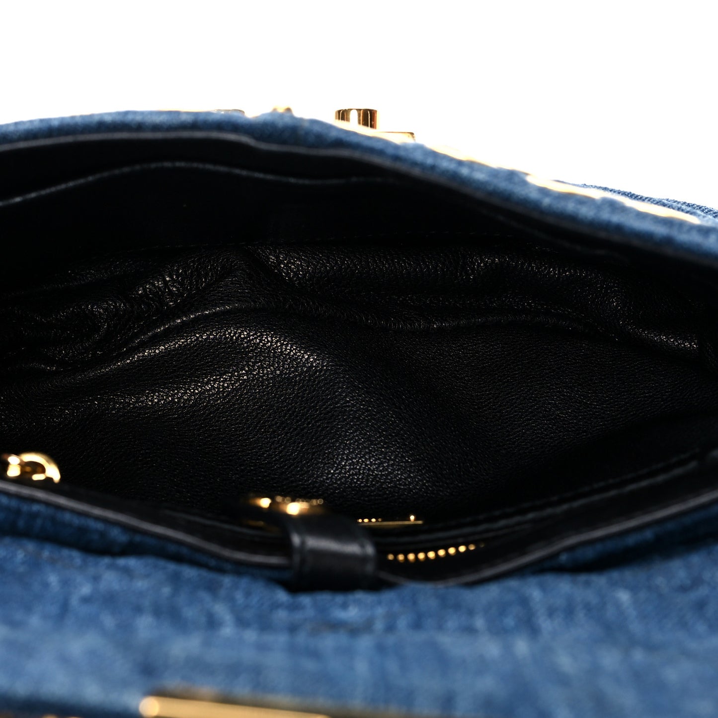 Denim Crystal Embellished Grommet Biker Shoulder Bag Blue Black