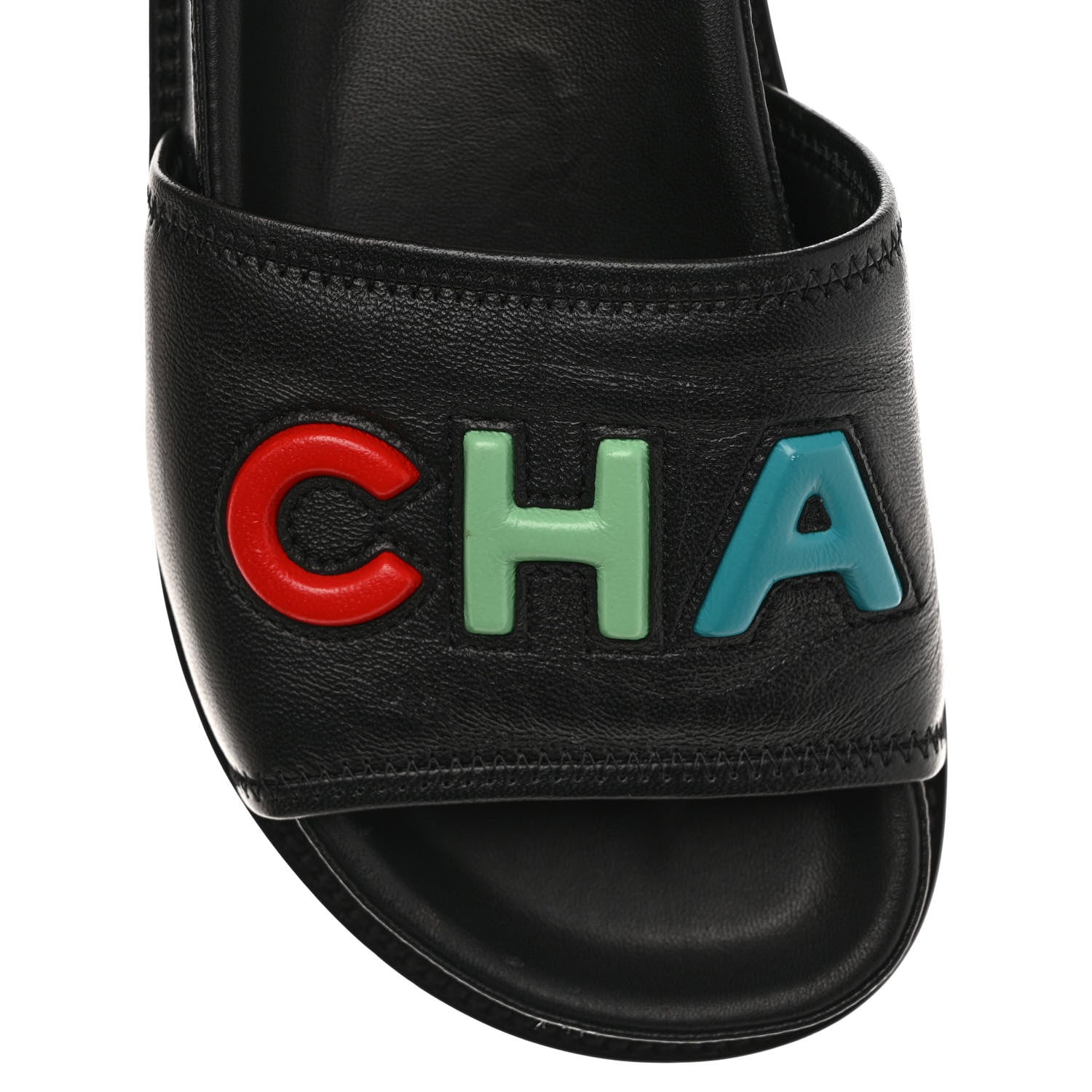 Chanel Lambskin Cha-Nel Mule Sandals 36.5 Black Multicolor 9 of 10