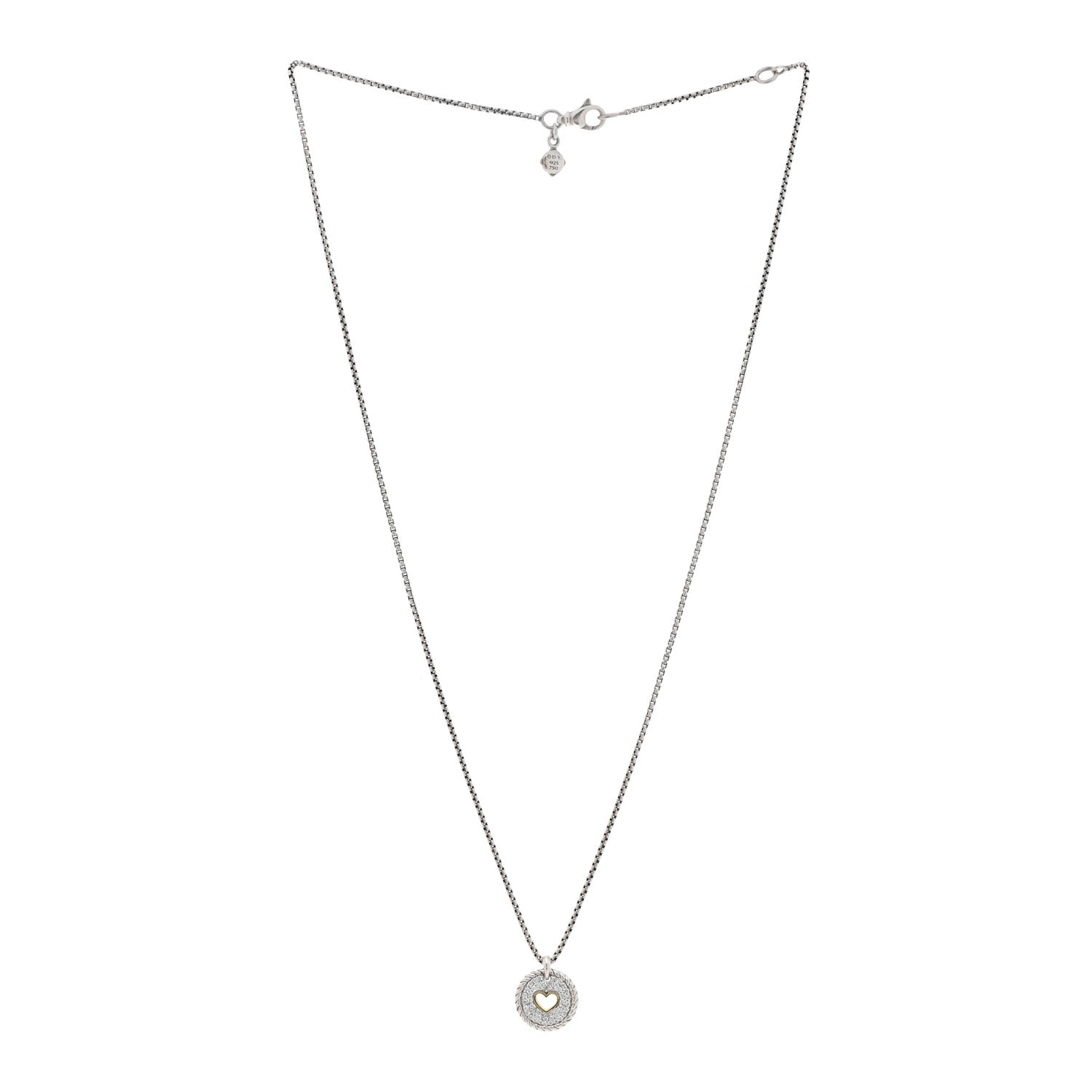 David Yurman Sterling Silver 18K Yellow Gold Diamond Petite Pave Heart Pendant Necklace 2 of 4