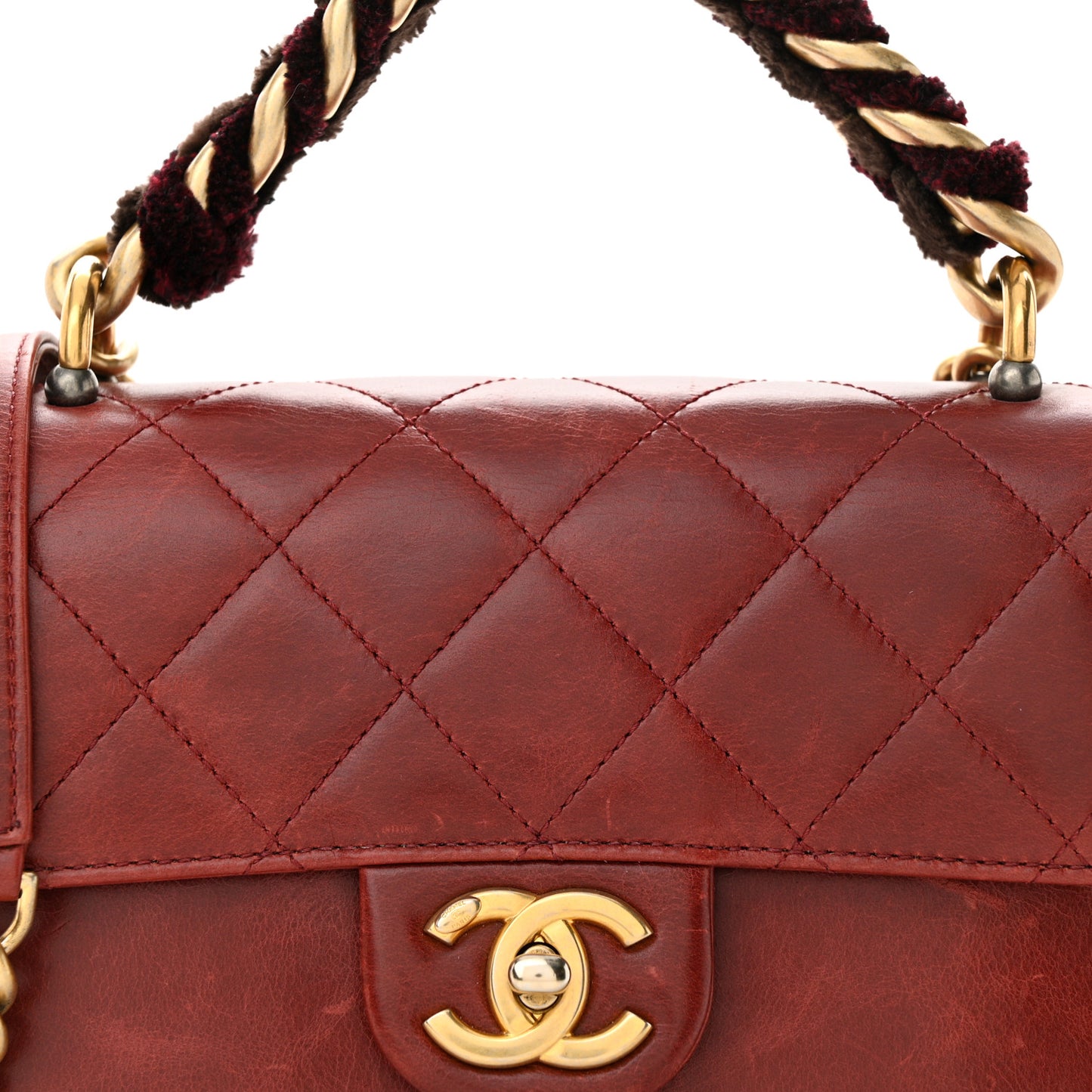 Iridescent Calfskin Quilted Mini Straight Lined Flap Red