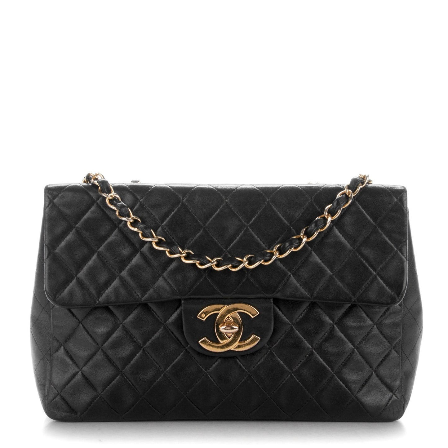 Lambskin Quilted XL Jumbo Single Flap Black