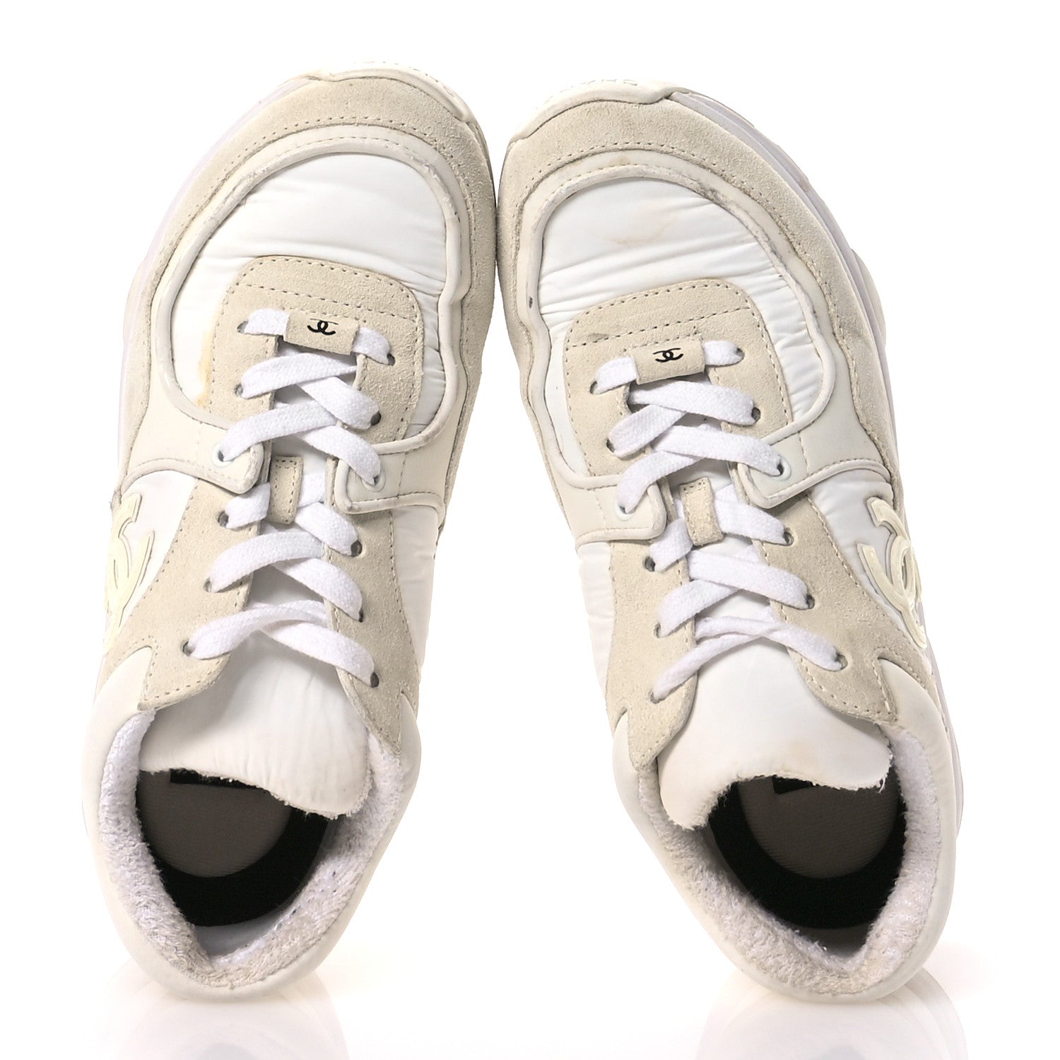 Chanel Suede Calfskin Fabric CC Sneakers 36.5 White 2 of 9