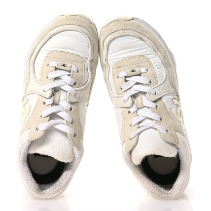 Chanel Suede Calfskin Fabric CC Sneakers 36.5 White 2 of 9