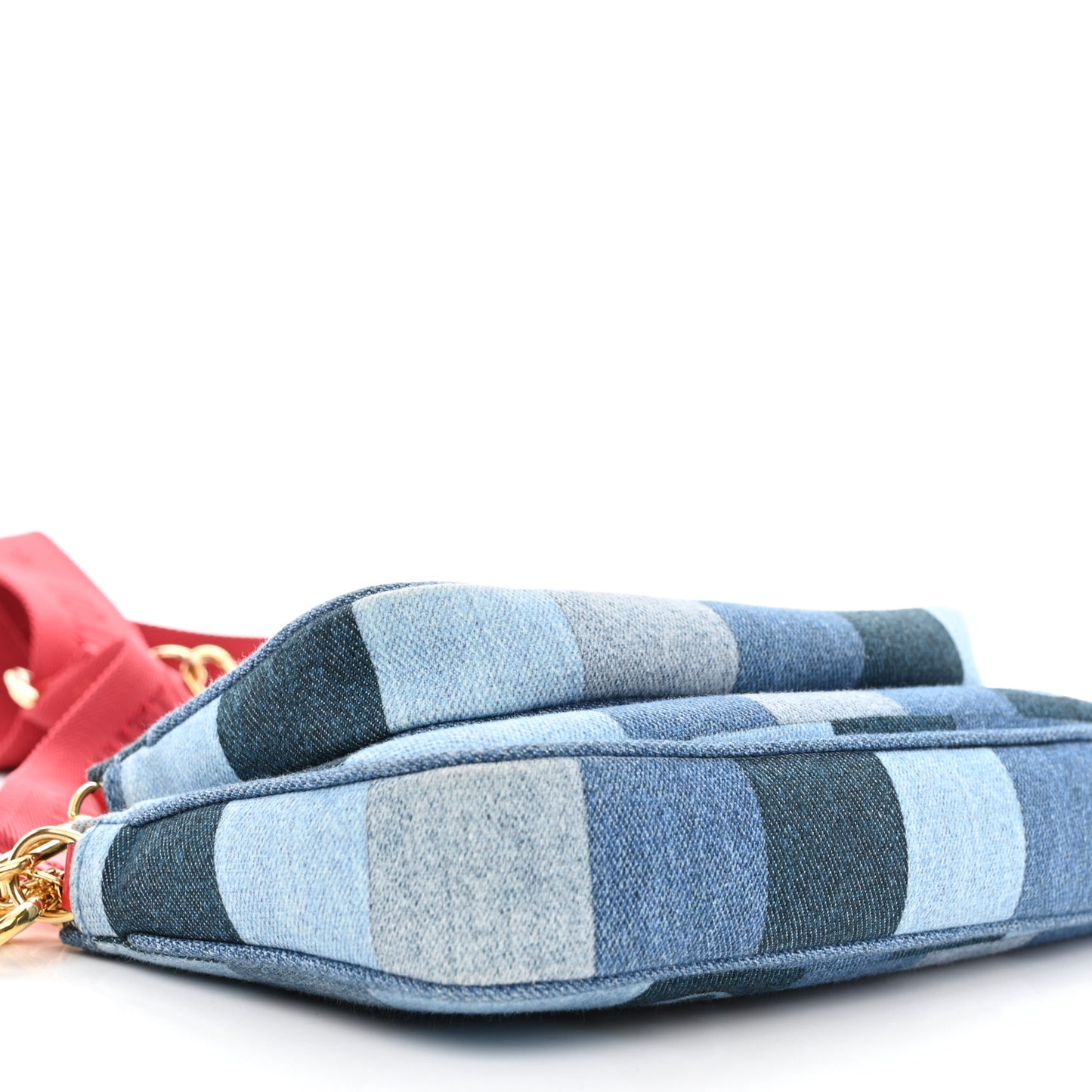 Denim Damier Monogram Patchwork Multi Pochette Accessories Blue Rouge