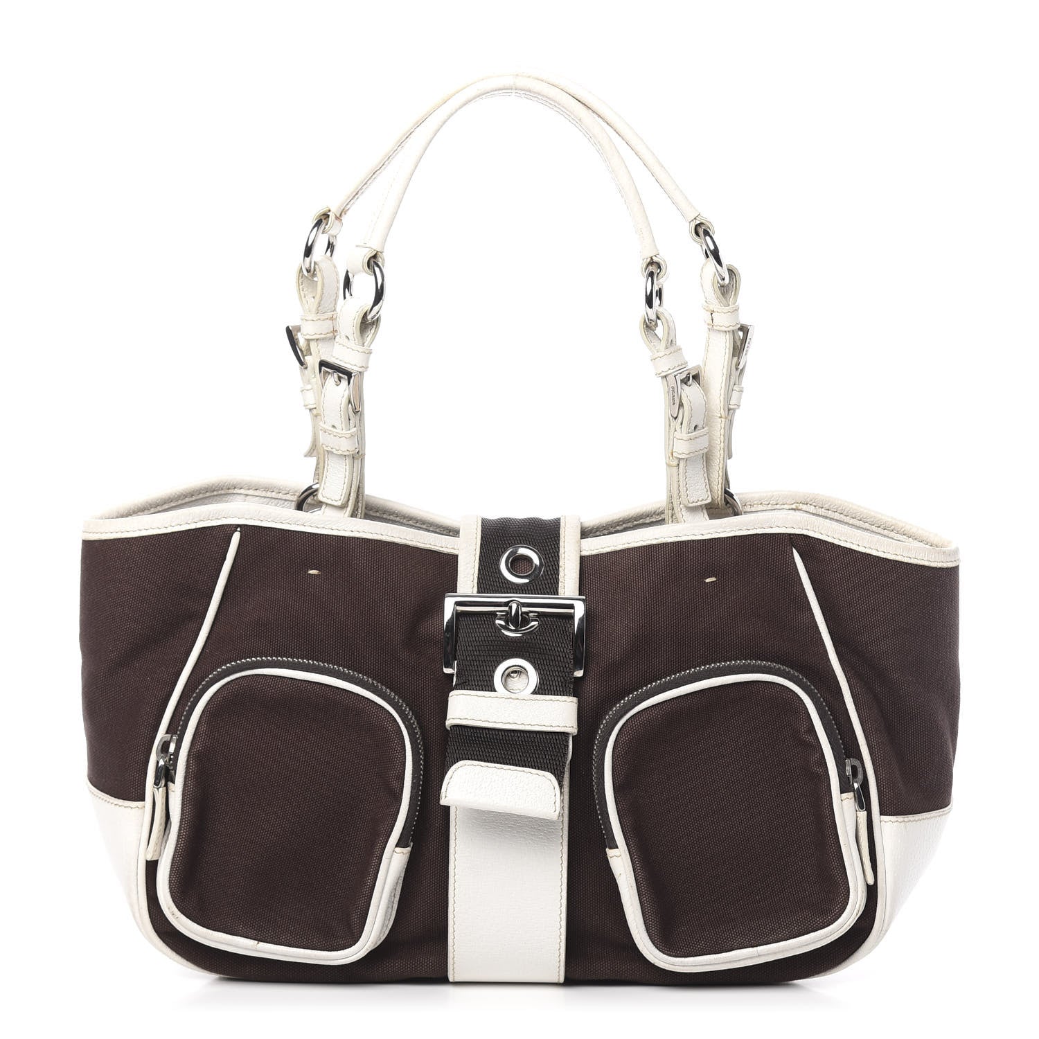 Prada Canvas Calfskin Shoulder Bag 1 of 17